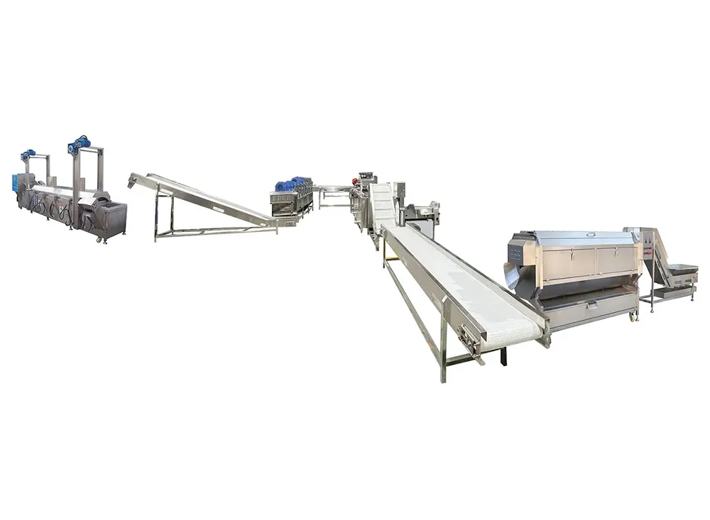 Peeling cleaning air-drying and frying production line