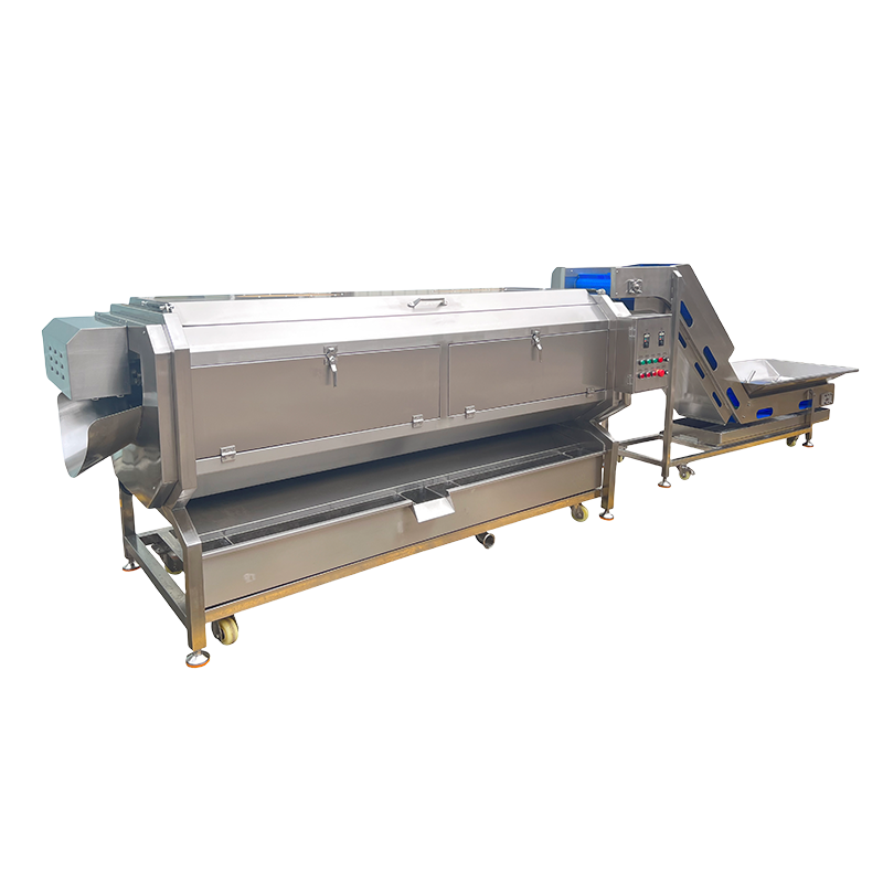 Continuous peeling and cleaning machine
